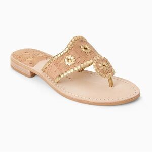 Jack Rogers Leather Flat Sandal Gold and Tan Sandals *New*